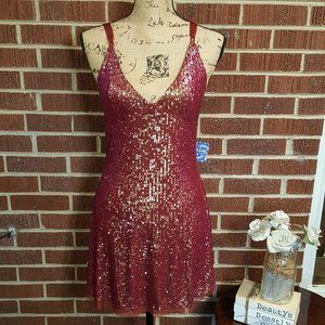 Free People Gold Rush Wine Mini Sequin Dress Small